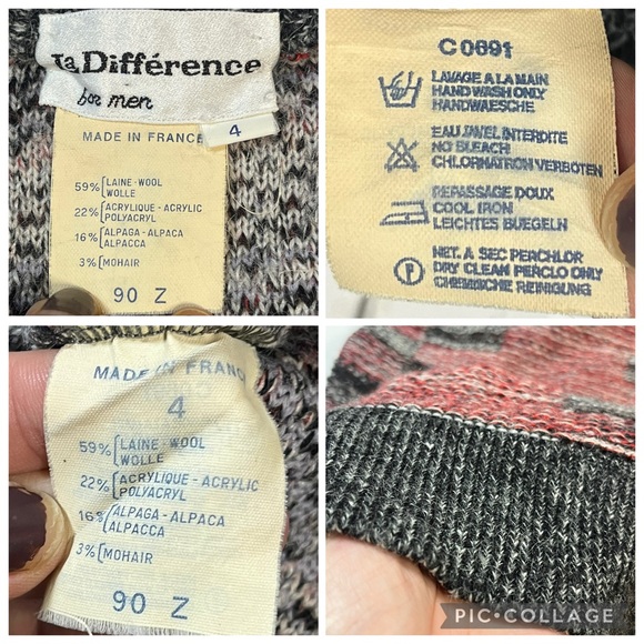 Vtg La Différence Mens 4 Wool V-Neck Sweater Laine Alpaca Mohair Blend Red Black - Picture 2 of 13